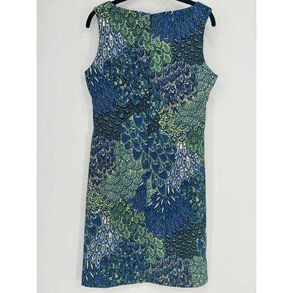 Connected Apparel Blue Peacock Paisley Print Sleeveless Women Dress Size 8 - Picture 2 of 4